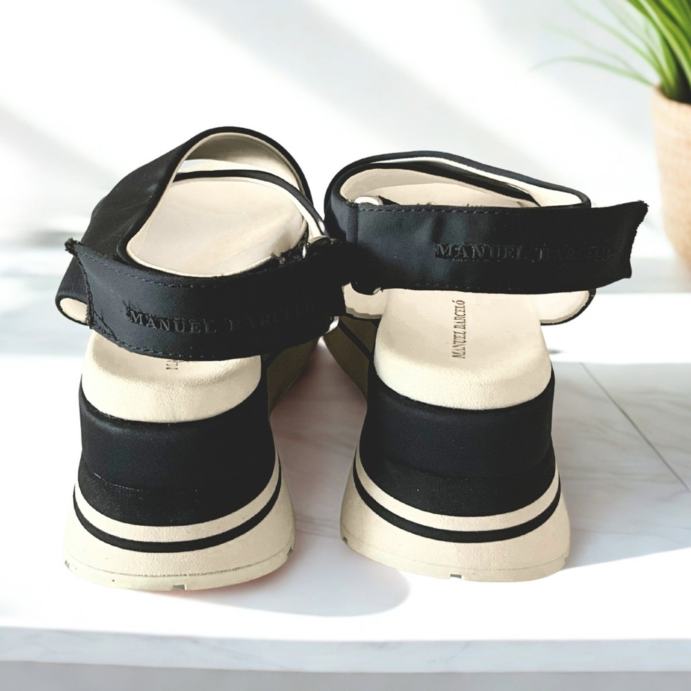 Black and Cream Lightweight Cross-Strap Sandals with Platform Sole, Adjustable - Picture 4 of 7